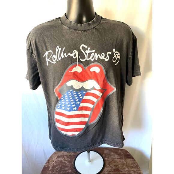 Rolling Stones ’89 Flag Tongue T-Shirt Small Distressed Black - Picture 1 of 7